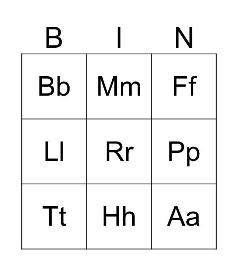 ALPHABET Bingo Card