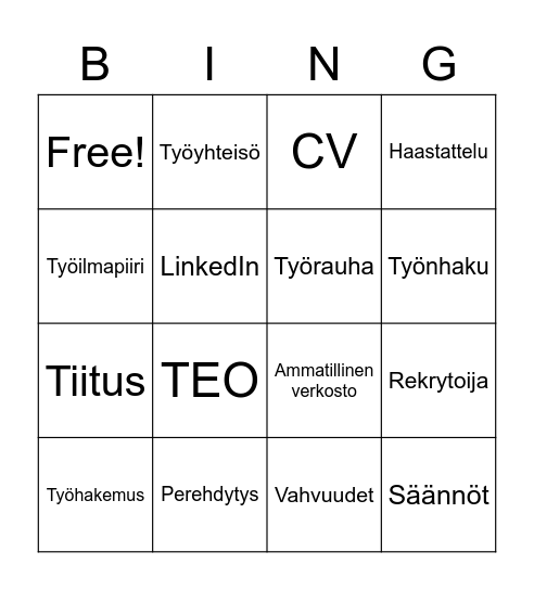 työyhteisössä toimiminen Bingo Card