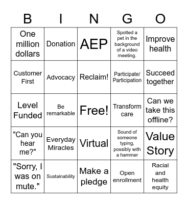 Community Giving Campaign BINGO Card