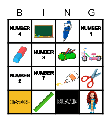 TOYS SCHOOL OBJECTS COLORS AND NUMBERS Bingo Card