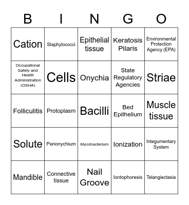 Cosmetology State Board Bingo (Quiz 1-3) Bingo Card
