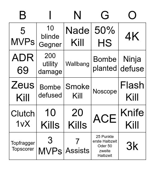 CS Go Bingo Intern Bingo Card