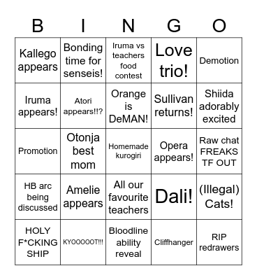 Teacher’s Dorm Bingo! Bingo Card