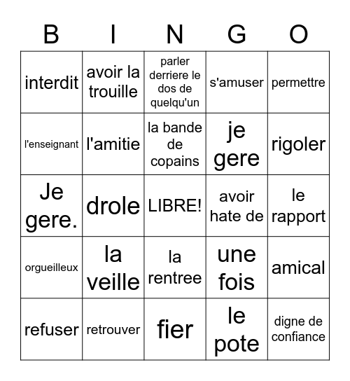 French 3 Chapter 1 (2) Bingo Card