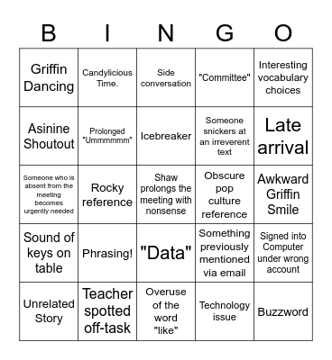 Staff Meeting Bingo Card