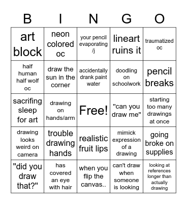 every artist can relate Bingo Card