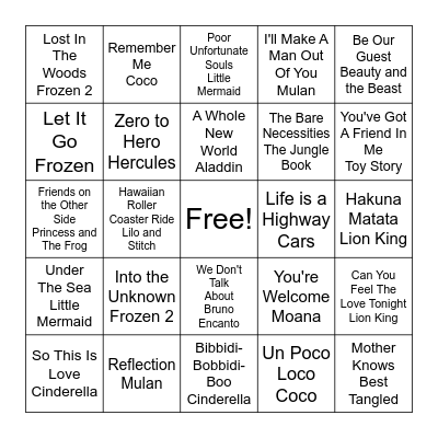 Music Bingo Card