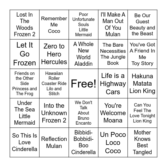 Music Bingo Card