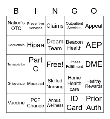 Medicare Bingo Card