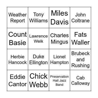 Boogie Down Bingo Card