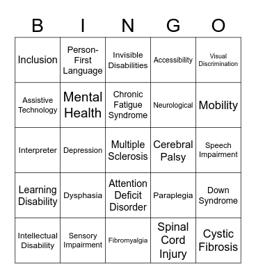 disABILITY Awareness Week Bingo Card