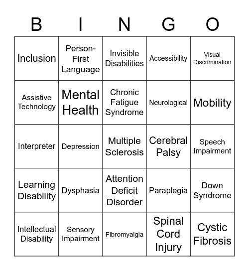 disABILITY Awareness Week Bingo Card