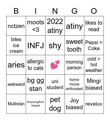 Janie’s Bingo Card