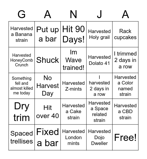 HARVEST Bingo Card