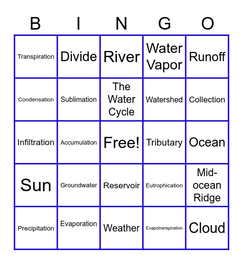 The Water Cycle Bingo Card