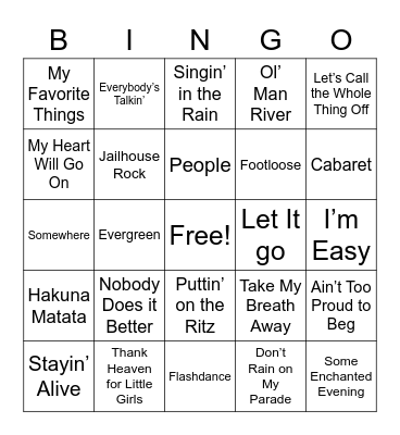 Songs from Movies Bingo Card