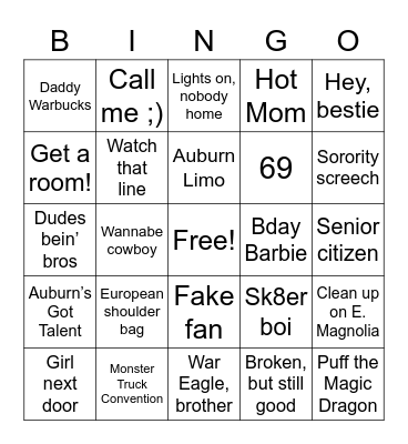 People-Watching Bingo Card