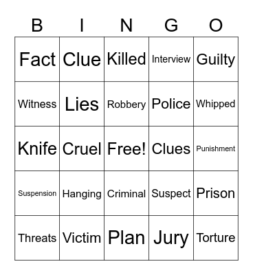 Murder Mystery Bingo Card