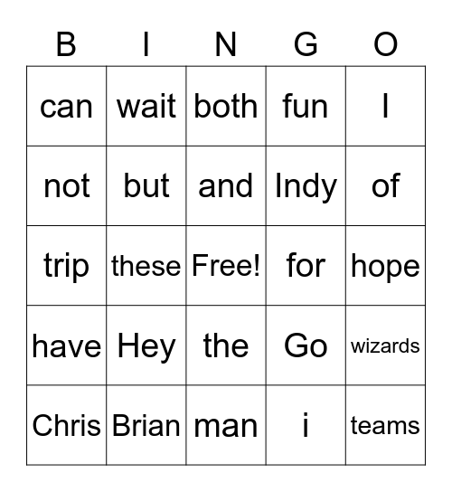 Test Bingo Card