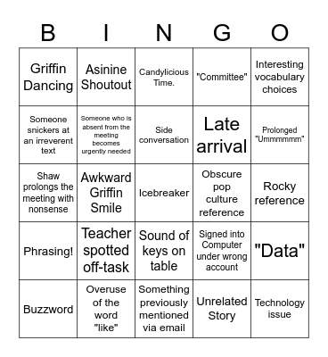 Staff Meeting Bingo Card