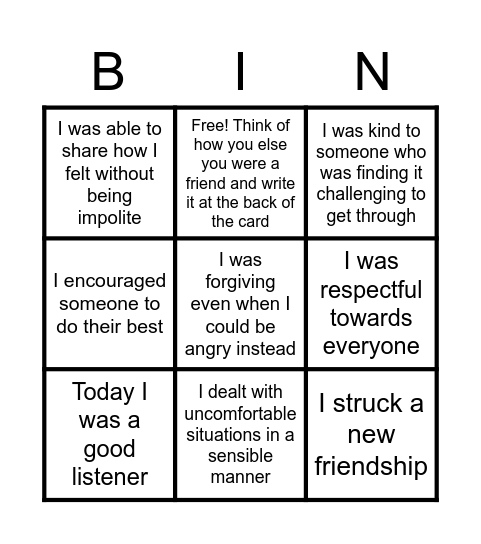 Being a friend Bingo Card