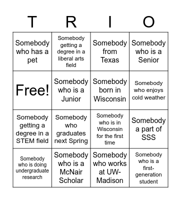 UW-Madison Campus Visit  Bingo Card