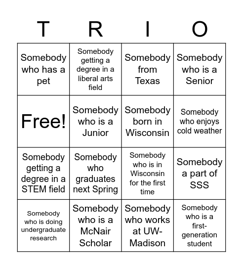 UW-Madison Campus Visit  Bingo Card