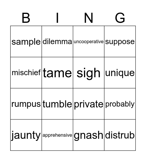 Vocabulary Bingo! Bingo Card