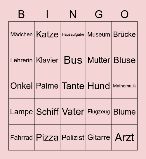 Deutsch 9.b Bingo Card