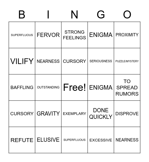 Untitled Bingo Card