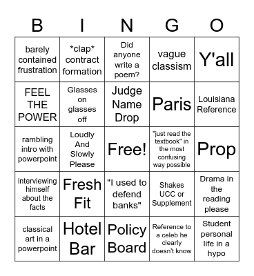 Snyder Bingo Card