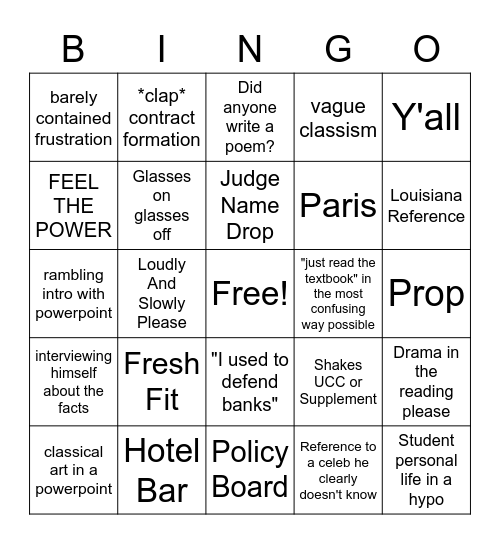 Snyder Bingo Card