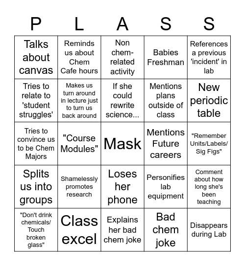 PLASS BINGO Card