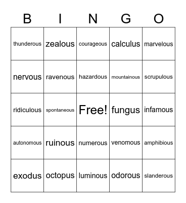 ous and us Bingo Card
