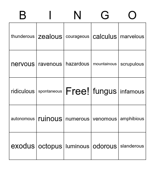 ous and us Bingo Card