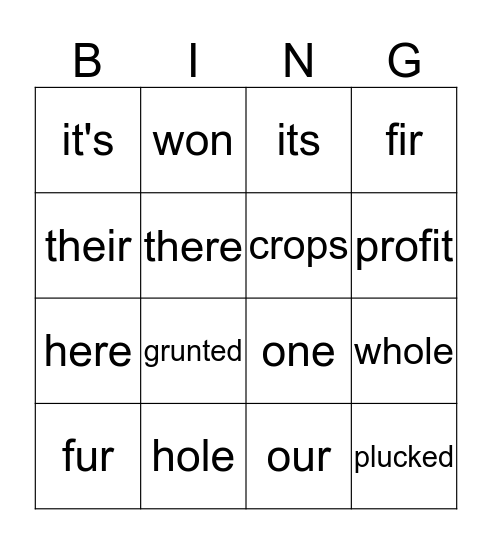 Tops and Bottoms Bingo Card