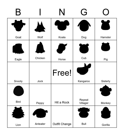 ACNH Villager Hunt BINGO Card