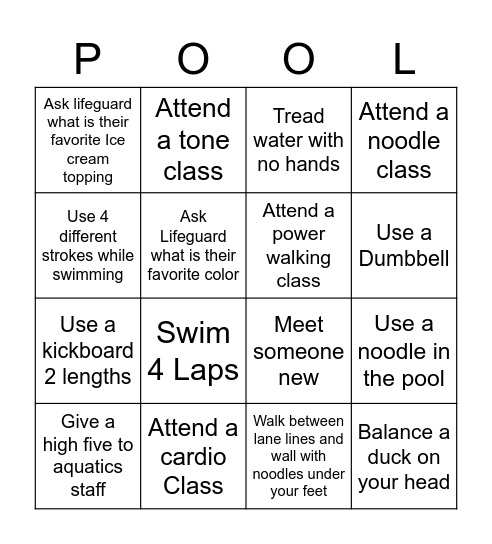GAFC Pool Bingo Card