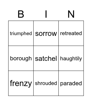 New Vocabulary Bingo Card