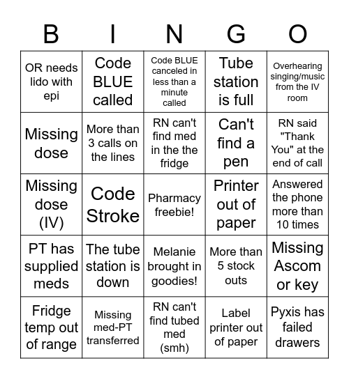 Pharmacy BINGO Card