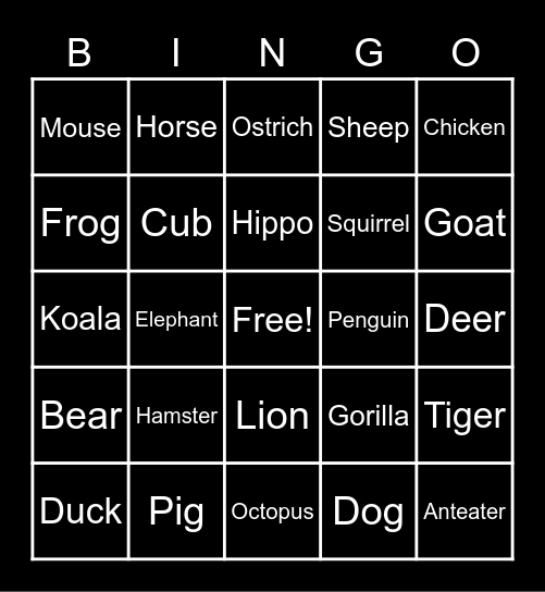 Species Bingo! Bingo Card