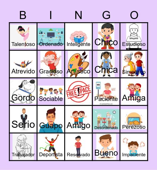 Spanish Adjectives Bingo Card