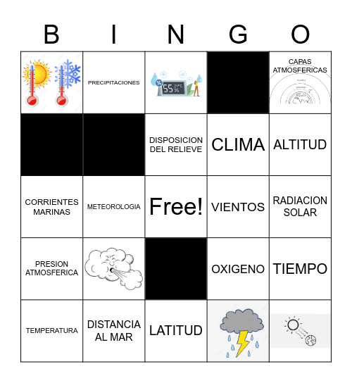 ATOMOSFERA: ELEMENTOS Y FACTORES CLIMATICOS Bingo Card