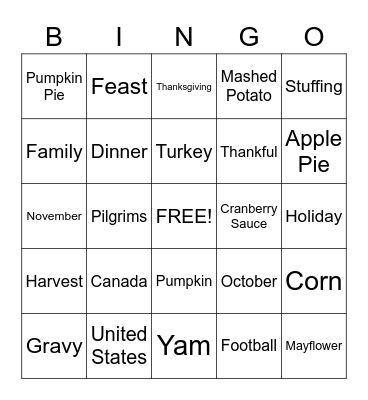 Thanksgiving Bingo Card