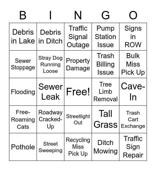 311 Bingo Card