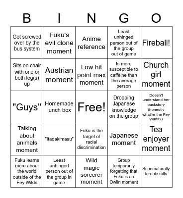 Erika Bingo Card