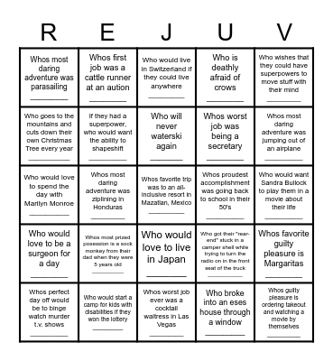 Get to know you Bingo Card