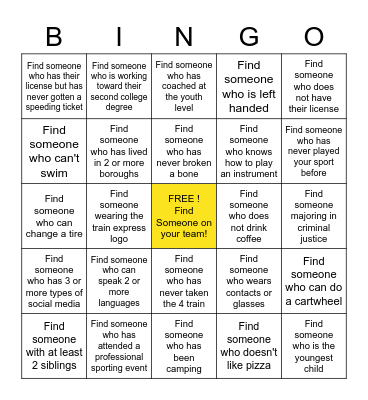 Getting to Know Express Athletics Bingo Card