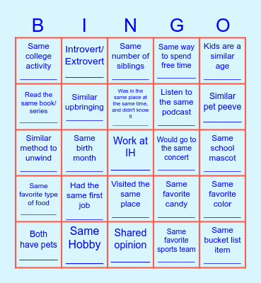 What We Have in Common Bingo Card