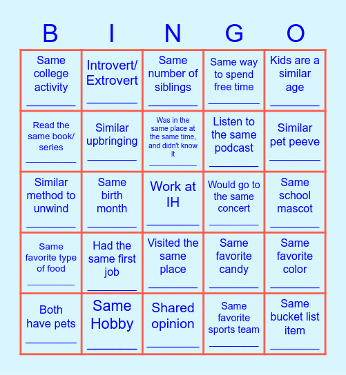 What We Have in Common Bingo Card